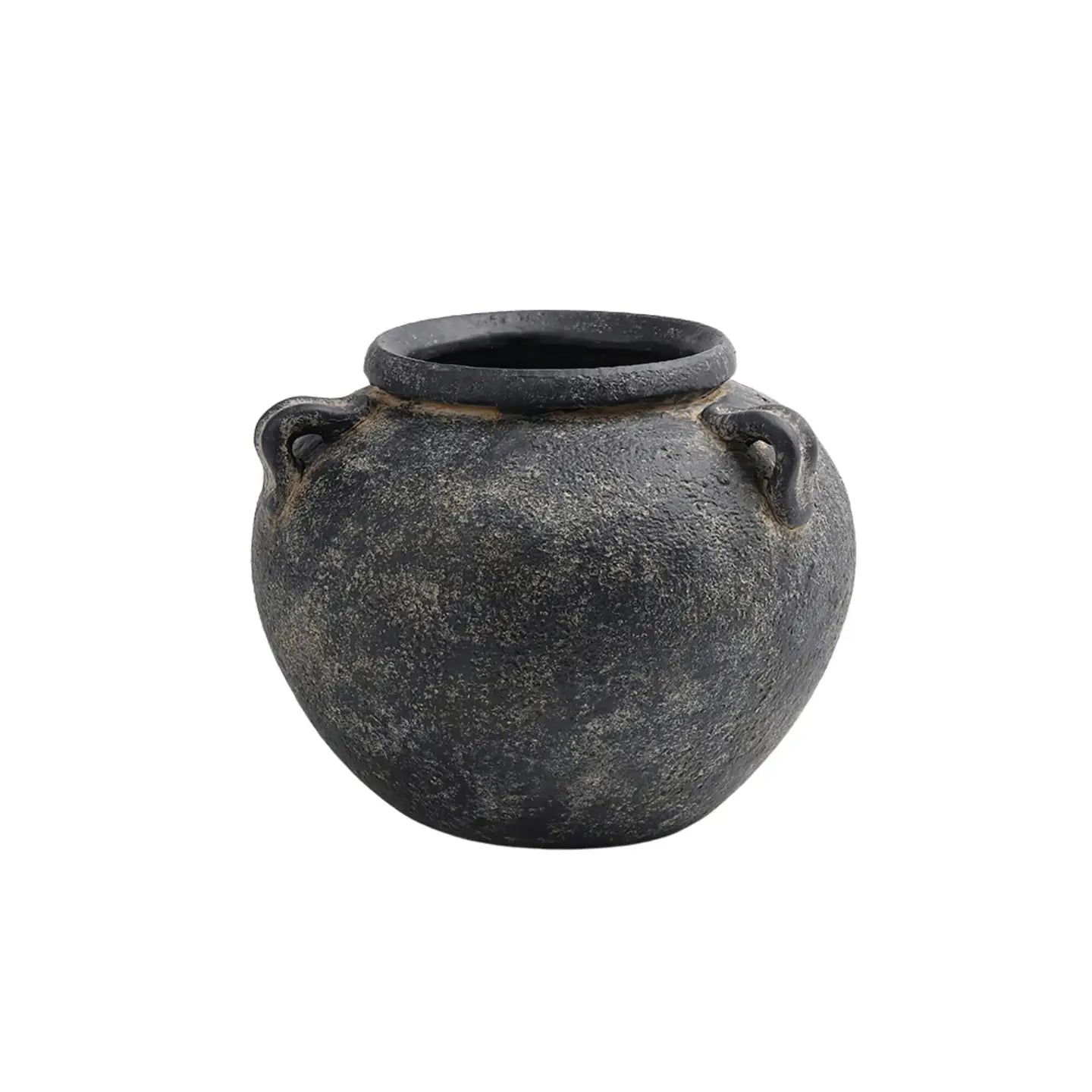 Black Low Round Terracotta Vase with Handles
