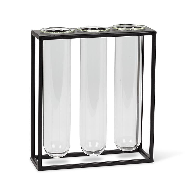 Triple Tube Vase With Black Rack