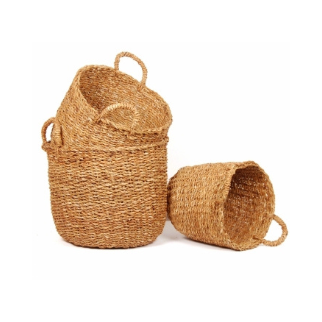 Round Seagrass Natural Basket With Handles