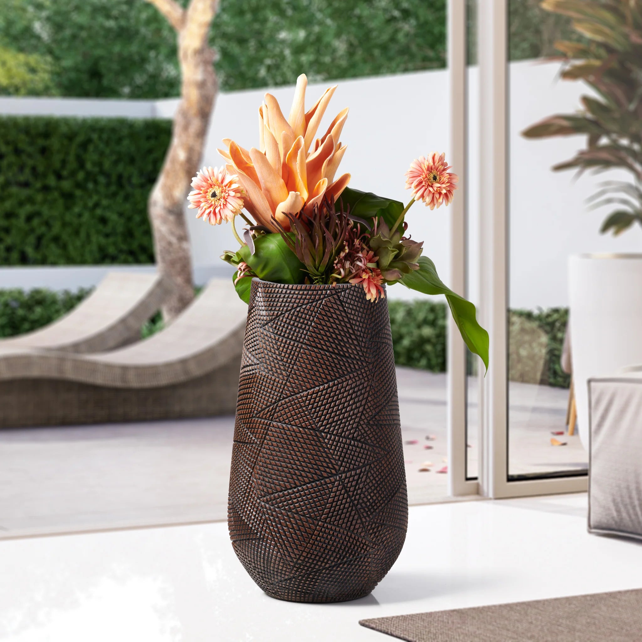 Diamond Hatch Carved Floor Vase
