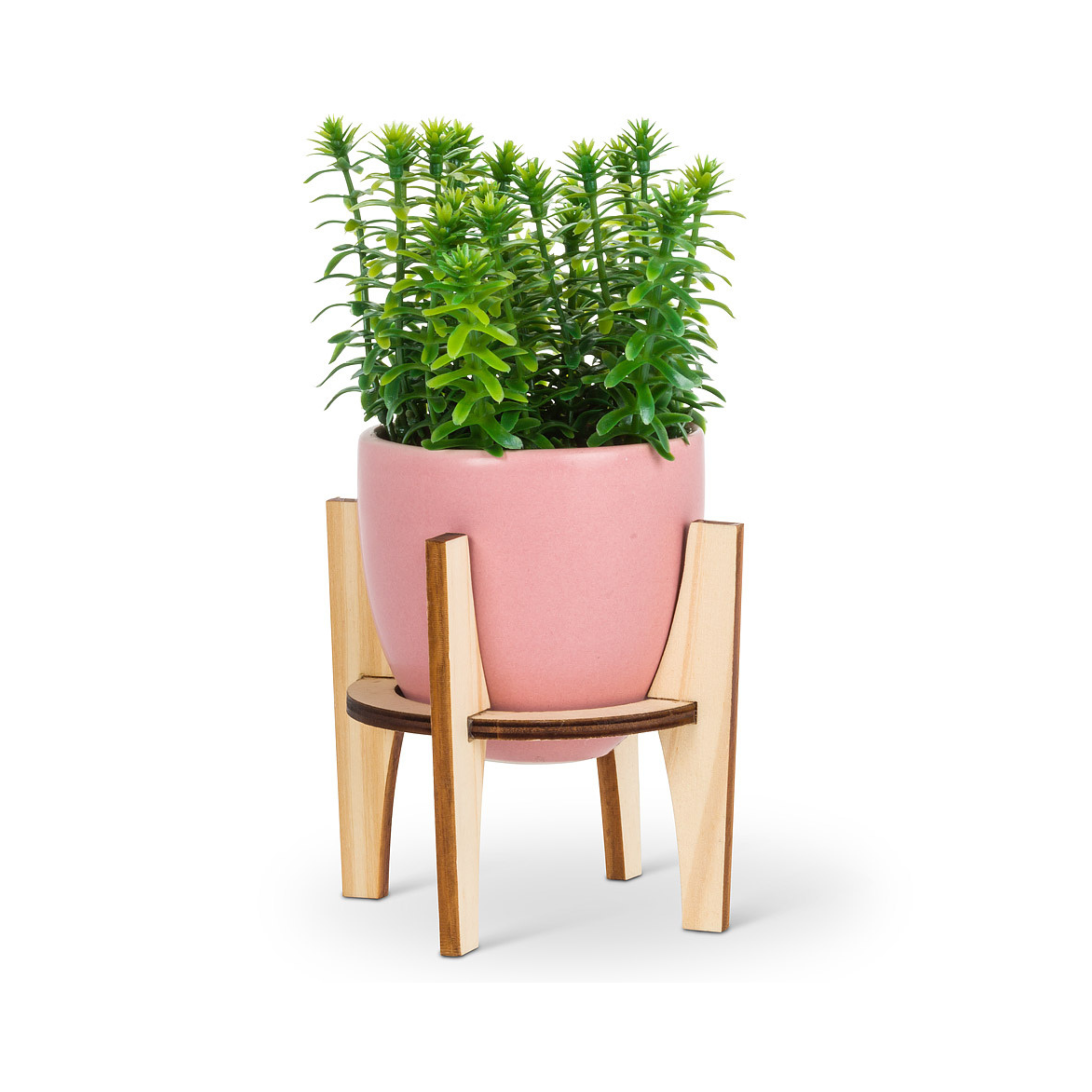 Pink Planter With Wooden Stand