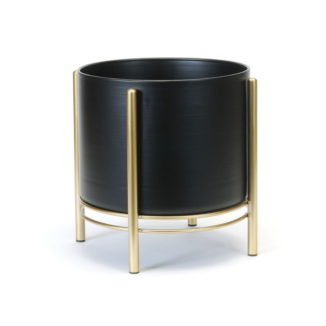 Short Planter With Gold Legs - Black & Gold