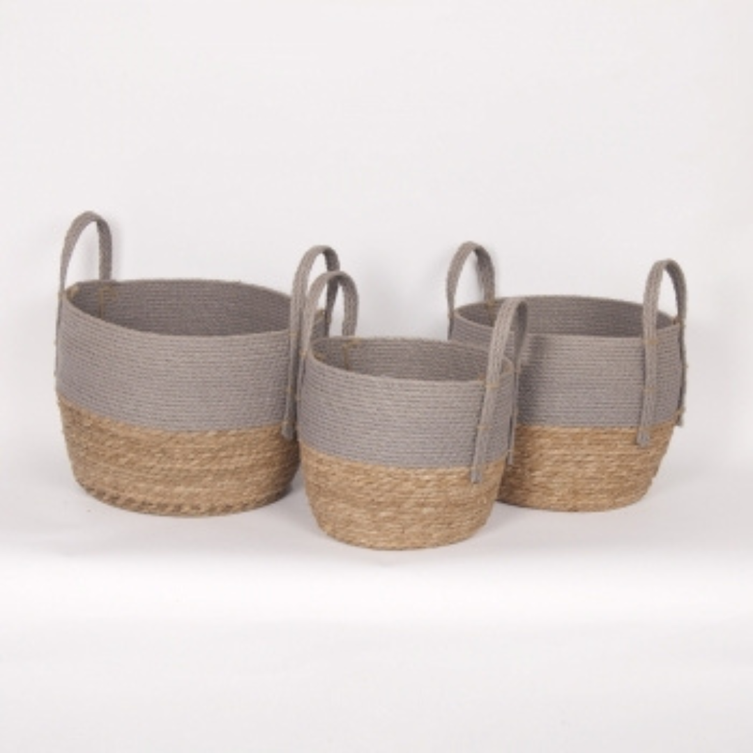 Grey and Natural Basket With Handles