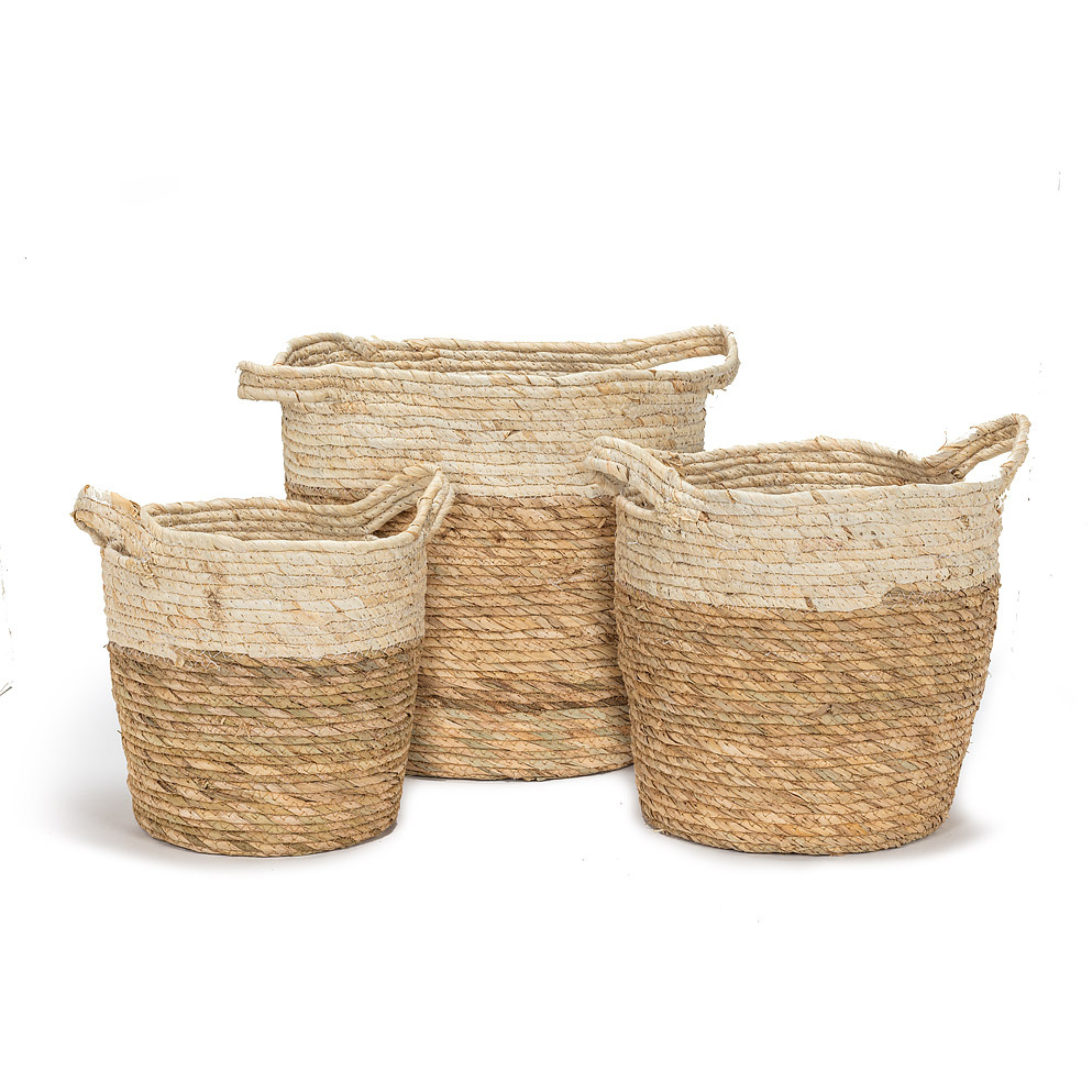 Two Tone Side Handle Basket - Cream Top/Natural Bottom