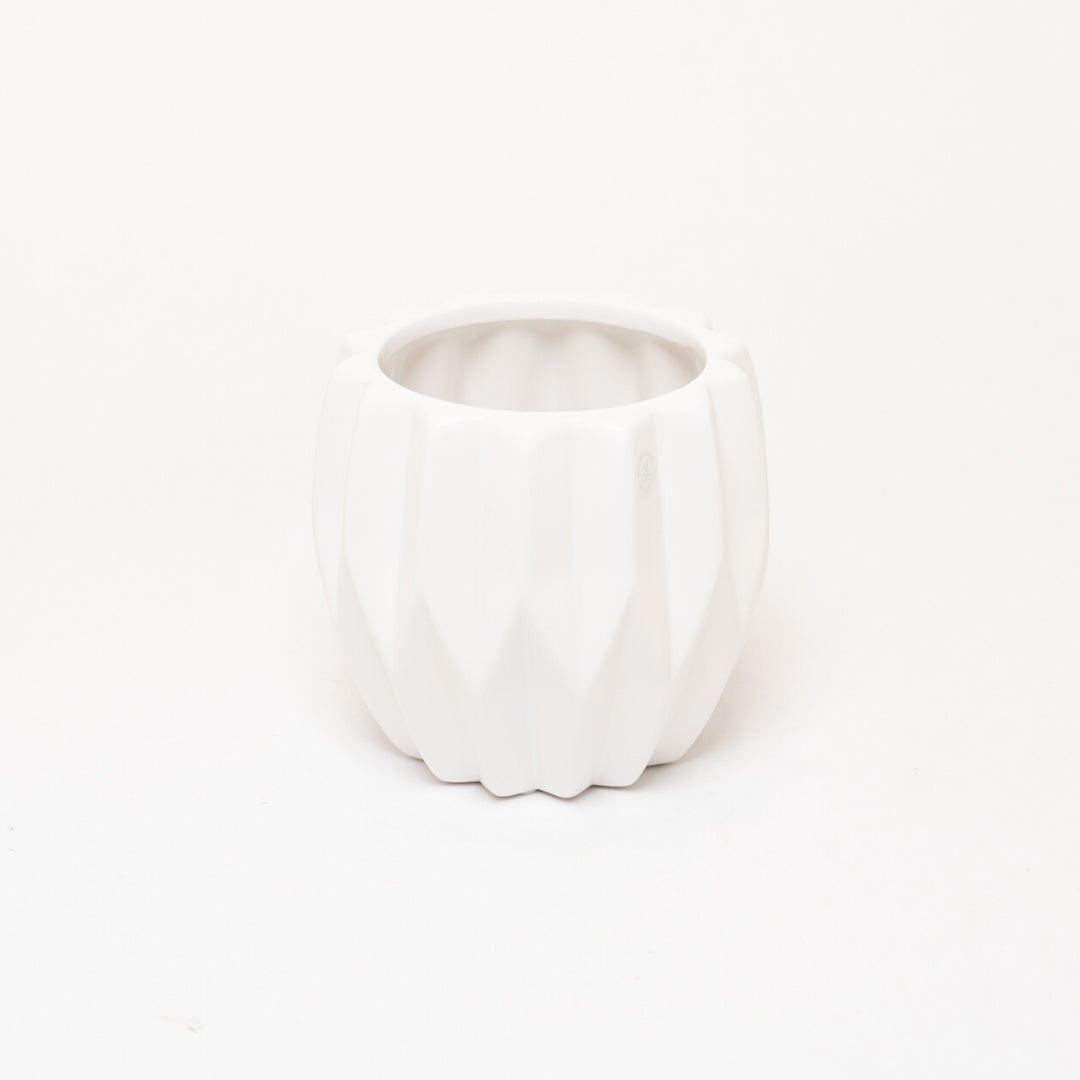 White Pleated Ceramic Planter
