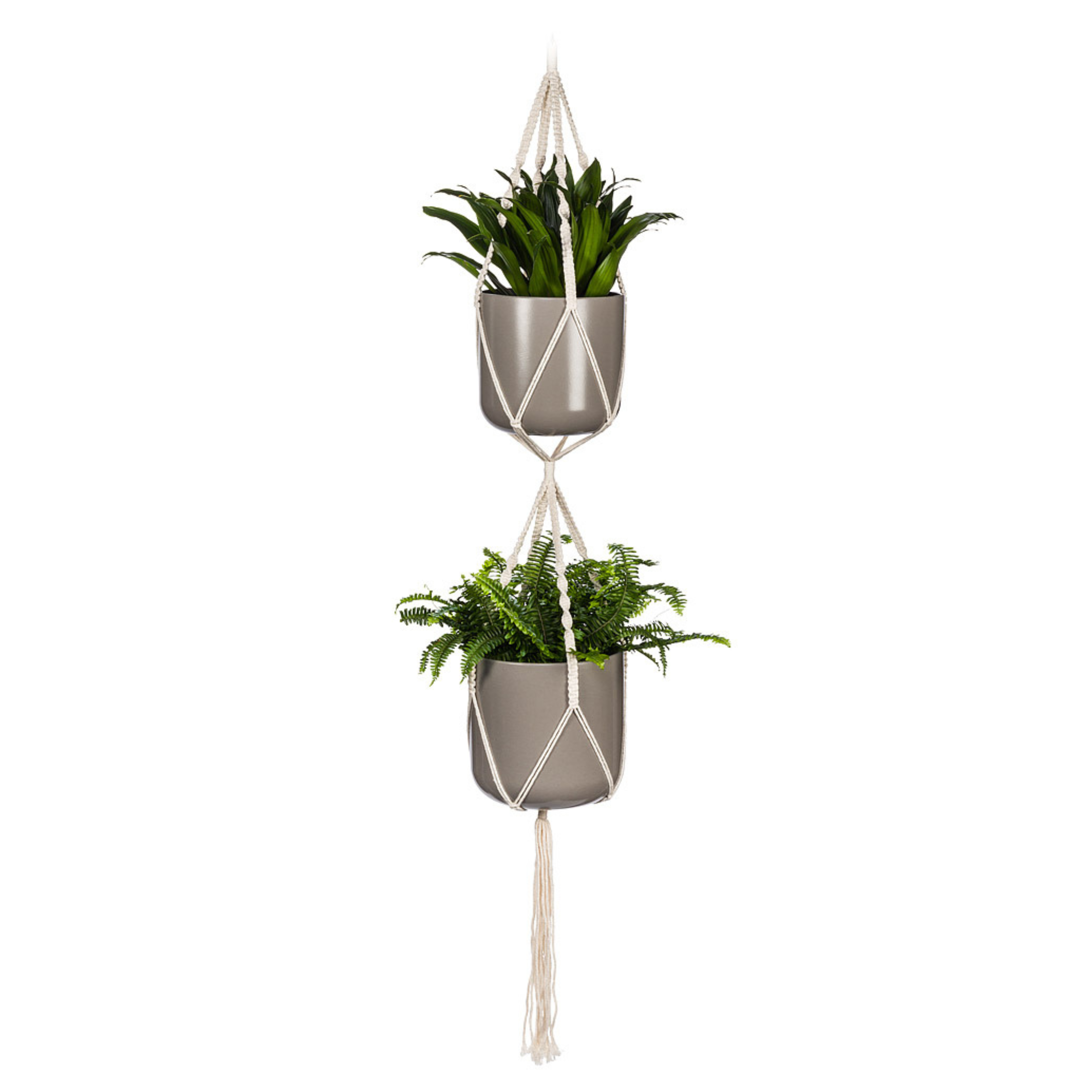 Macrame Double Planter Hanger With Tail - 906